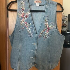 Embroidered Denim Vest with Floral Design